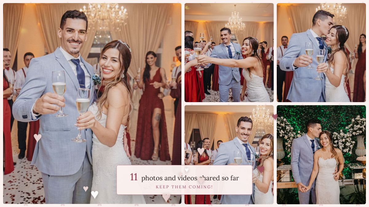 The live photo wall at a wedding, showing a collage of guests' photos